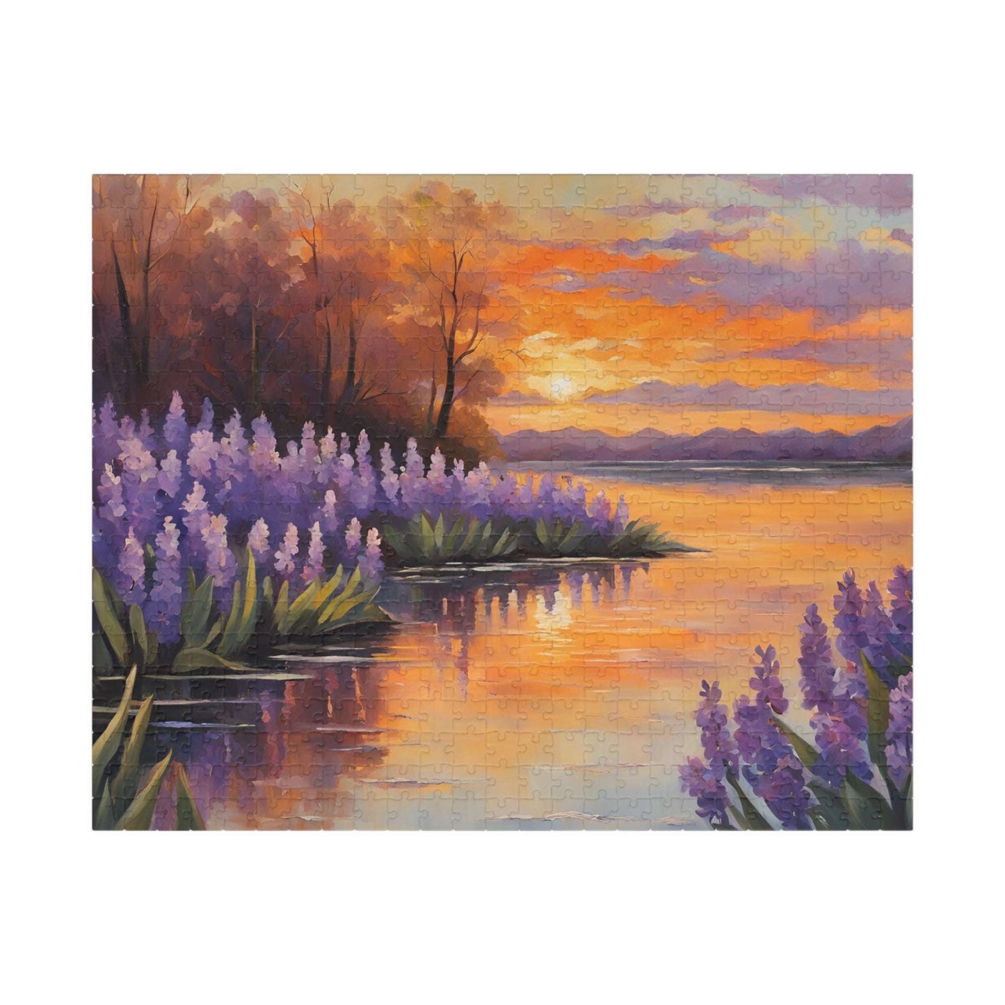 Jigsaw Puzzle, Peaceful Lakeside with Hyacinths Blooming, Sunset Reflection, 110 252 520 1014-piece, Relaxing Activity, Mindfulness Gift 520 pcs (Horizontal) Puzzle The Puzzle Chest