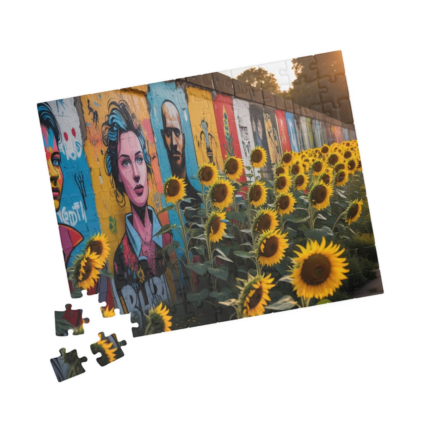 Historical Berlin Wall Jigsaw Puzzle, Vibrant Street Art and Blooming Sunflowers, Hopeful Theme Family Game Night Mindful Activity, Giftable Puzzle The Puzzle Chest