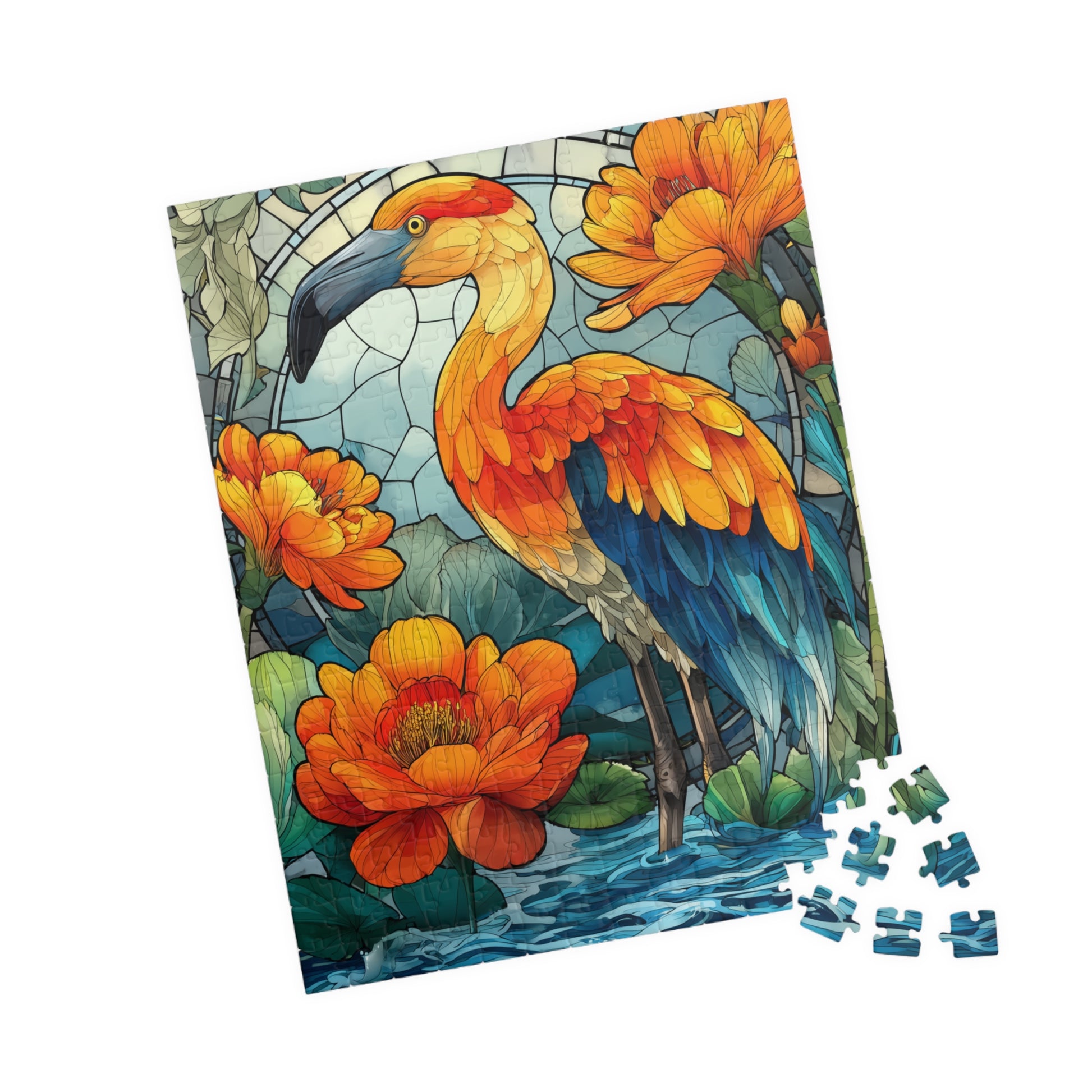 Flamingo & Marigold Jigsaw Puzzle — Vibrant Tropical Bird Art (110/252/520/1014 pcs) 252 pcs (Vertical) Puzzle The Puzzle Chest
