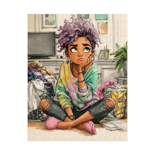 Funny Laundry Cartoon Puzzle for Adults - Watercolor Woman Messy Chores Puzzle The Puzzle Chest