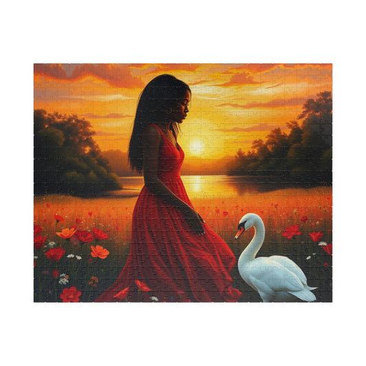 Serene Sunset Puzzle - Black Woman Art Jigsaw Game, Creative Activity, Nature Enthusiast Gift for Friend, Family Fun, Mindful Activity 520 pcs (Horizontal) Puzzle The Puzzle Chest