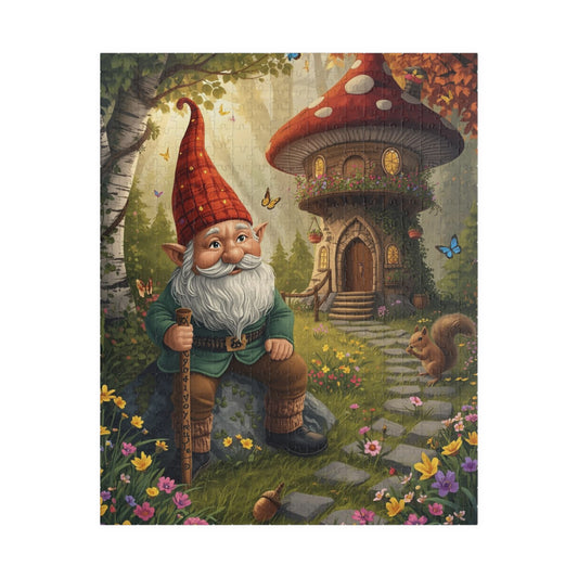 Mystical Gnome Jigsaw Puzzle, Enchanted Woodland Scene with Squirrel and Mushroom House Puzzle The Puzzle Chest