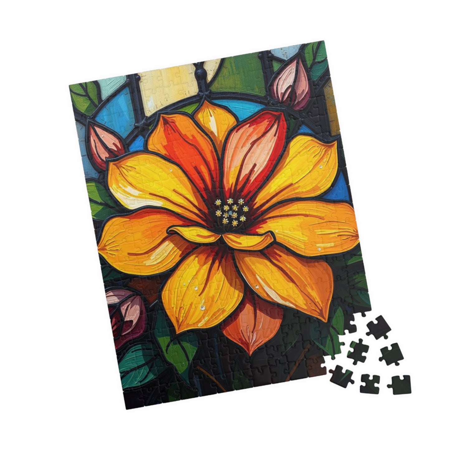 Petals of Light Stained Glass Style Floral Puzzle, 110-520 Piece Jigsaw, Home Décor, Brain Teaser, Gift for Puzzle Lovers, Family Activity