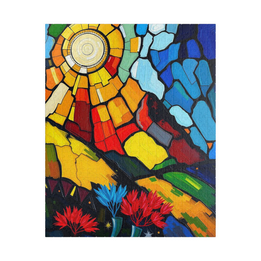 Radiant Horizons Stained Glass Style Puzzle, Colorful Art Jigsaw for Mindful Family Fun, Home Decor, Gift for Holidays, 110-1014 Pieces