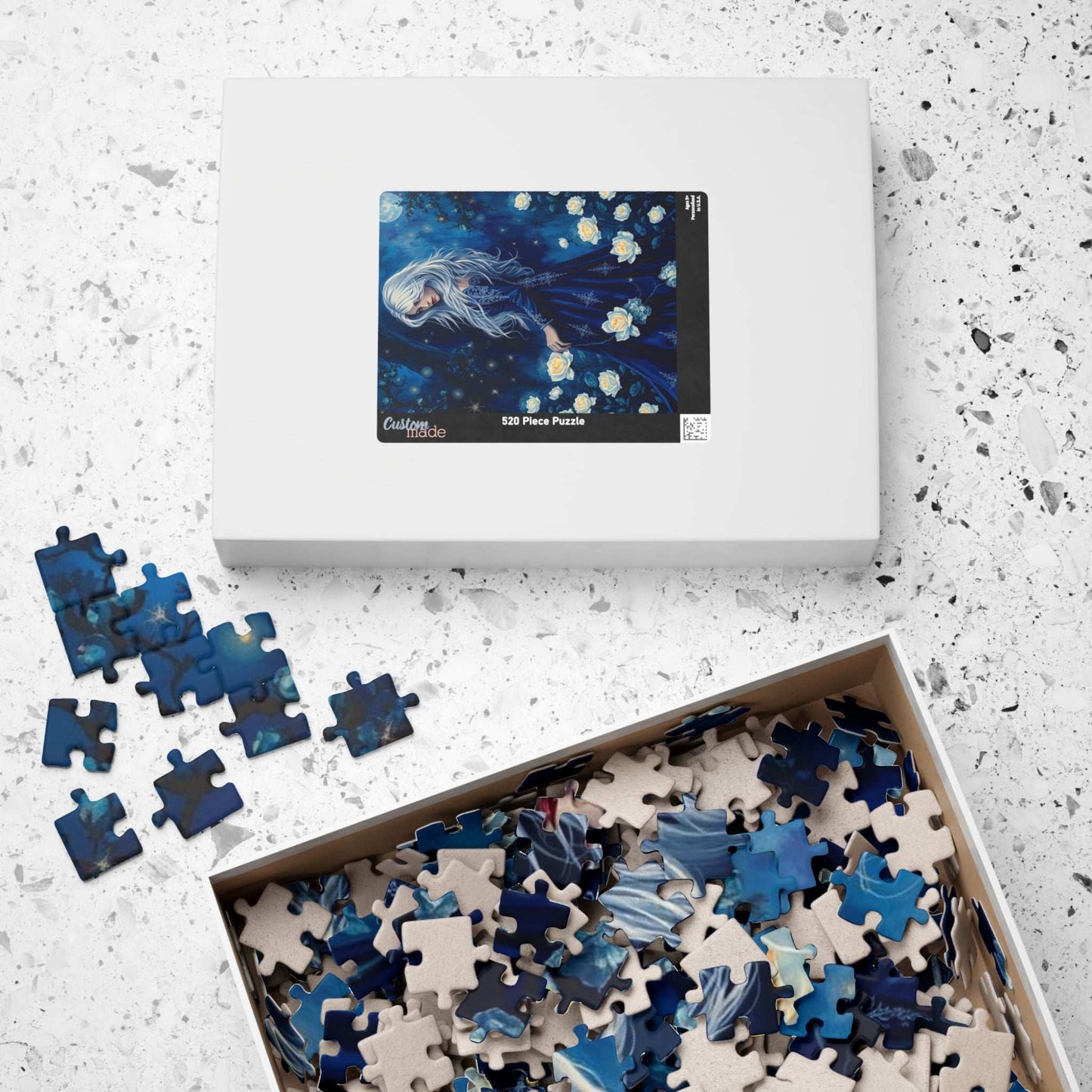 Lady of the Midnight Garden - Moonlit White Rose Jigsaw Puzzle