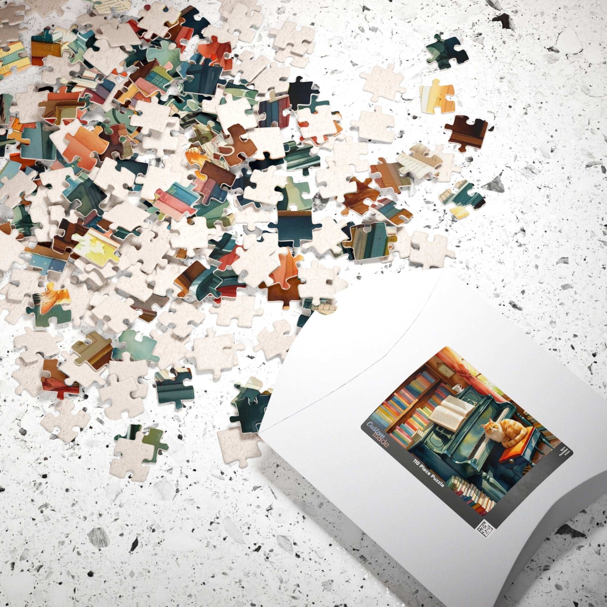 Cozy Piano Reading Nook Jigsaw Puzzle, Birthday Gift for Book Lover, Cat Mom, Piano Teacher & Music Fan, Cat Themed Puzzle, Indoor Activity