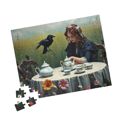 Melancholy Tea Party Jigsaw Puzzle, Victorian Woman and Raven, Gothic Art Print, Dark Fantasy Puzzle Lover Gift, Brain Teaser, Tabletop Game Puzzle The Puzzle Chest