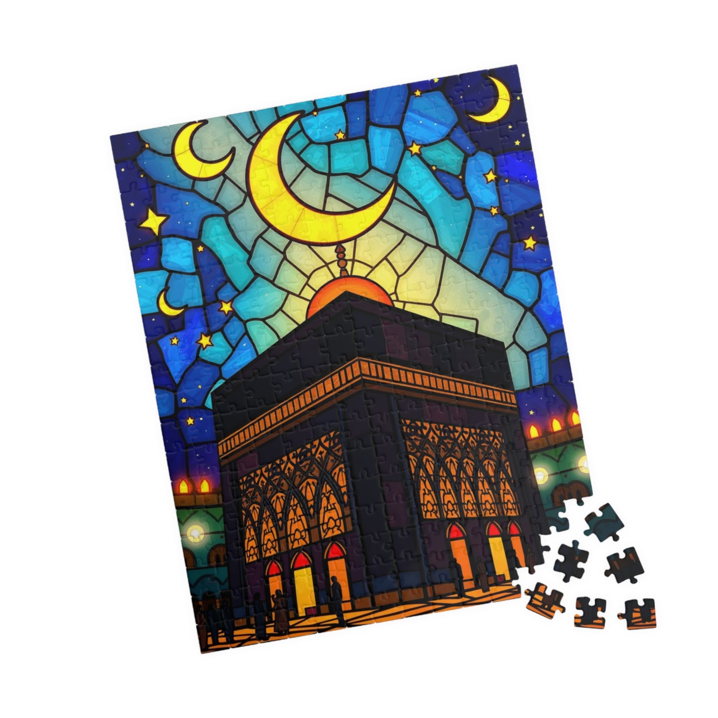 Kaaba at Night Puzzle, Stained Glass Style, Famous Historical Islamic Landmark, Family Friendly Game, Puzzle Lover Faith-Based Gift