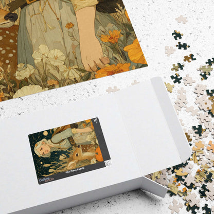Birch Forest Fairy-Tale Jigsaw Puzzle - Golden Haired Girl and Gentle Deer, Nature Game for Adults, Fall Gift, Family Fun, Brain Teaser Puzzle The Puzzle Chest