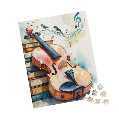 Violin and Books Jigsaw Puzzle, Unique Birthday or Holiday Gift for Music Lover, Bookworm & Musician, Indoor Activity, Family Game Night