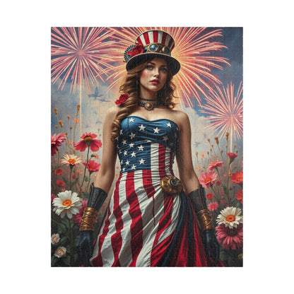Patriotic Puzzle Art for Independence Day - Woman Portrait, American Theme Jigsaw Game, 110 252 520 1014-piece Puzzles, Family Fun Activity