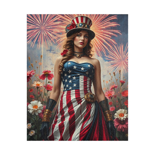 Patriotic Puzzle Art for Independence Day - Woman Portrait, American Theme Jigsaw Game, 110 252 520 1014-piece Puzzles, Family Fun Activity