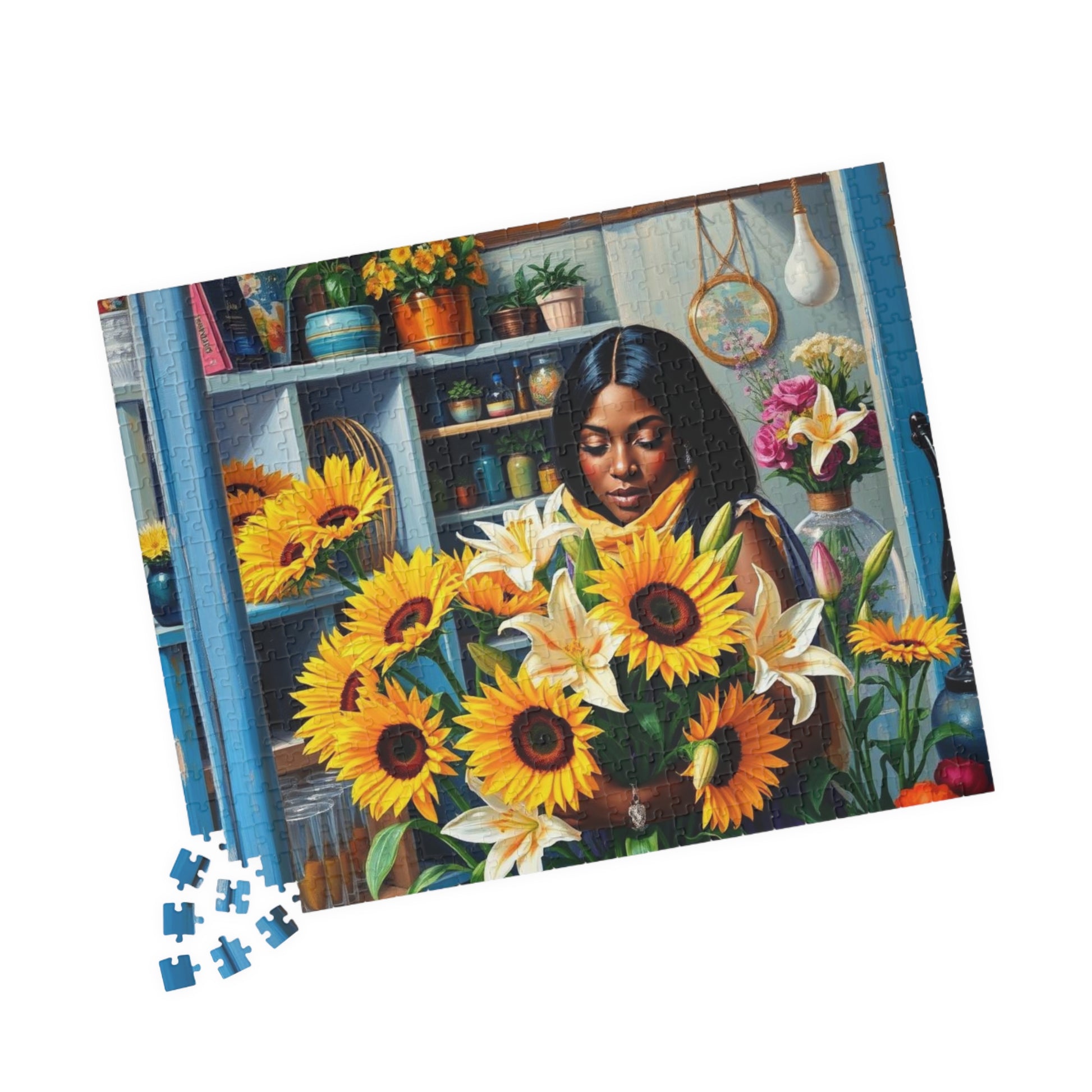 Flower Shop Jigsaw Puzzle - Black Woman Art Beautiful Puzzle for Relaxation Holiday Birthday Gift for Her Home Entertainment Mindful Moments Puzzle The Puzzle Chest