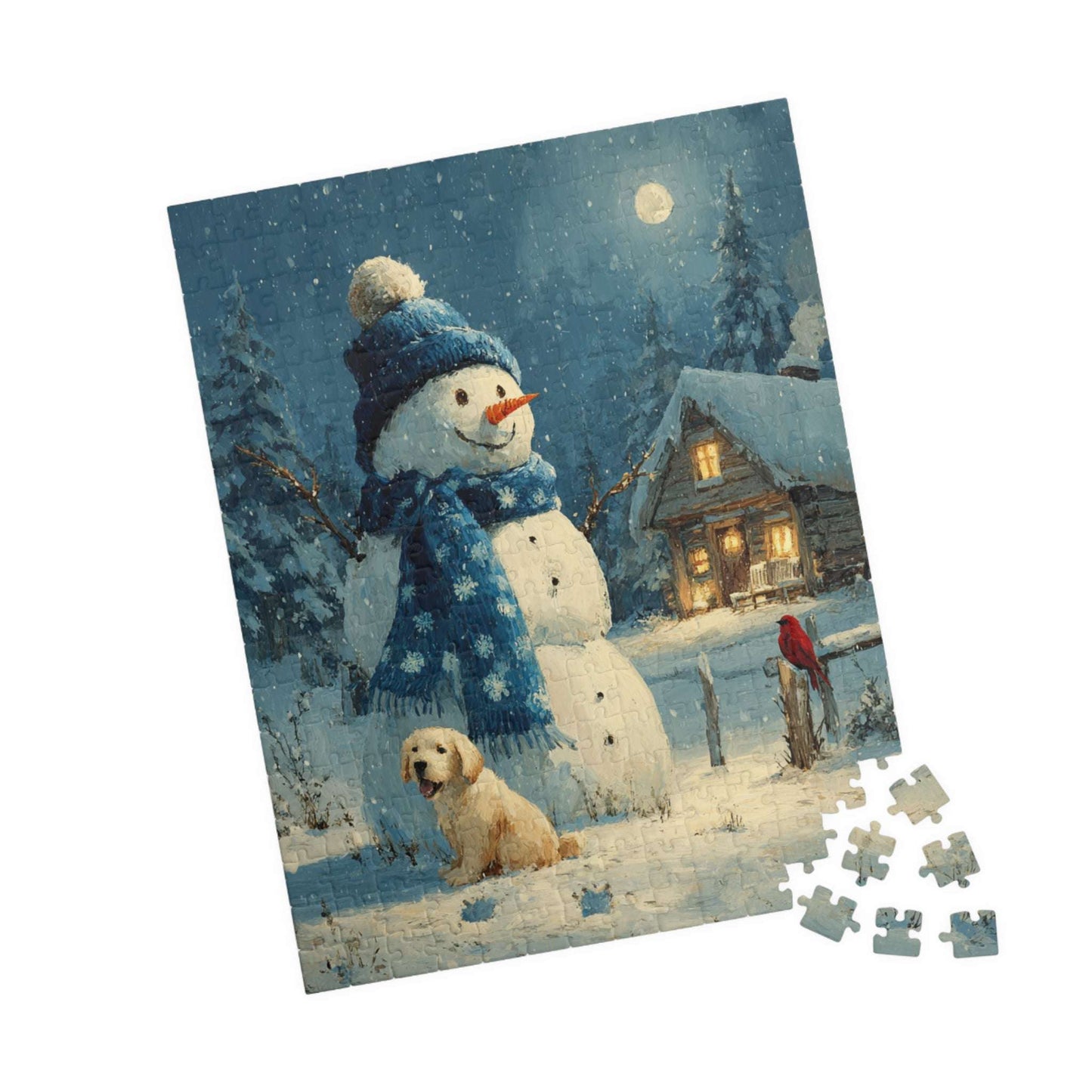 Frosty Fun With Friends - Cozy Winter Puzzle, Snowman Puppy and Bird Jigsaw , Ideal for Family Night or Solo Fun, Senior Brain Teaser, Gifts 252 pcs (Vertical) Puzzle The Puzzle Chest