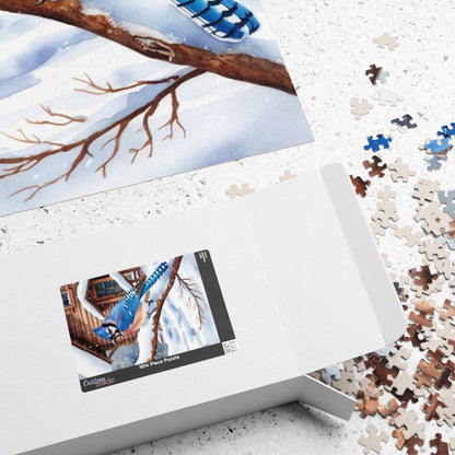 Jigsaw Puzzle, Blue Jay Perched on Branch Against Snow, 110 252 520 1014-Piece, Fun Family Activity, Relaxing Hobby, Christmas Gift, Winter Puzzle The Puzzle Chest