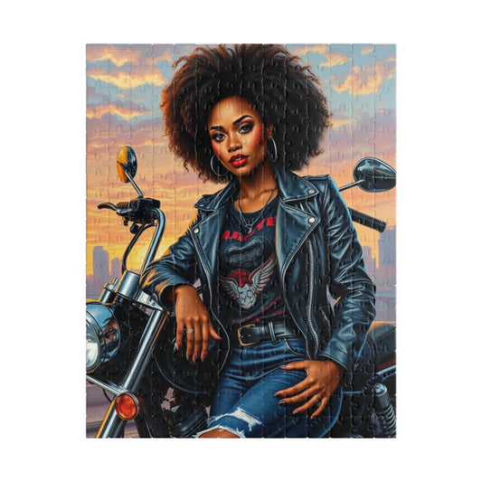 Motorcycle Chic Puzzle - 110, 252, 520, 1014-Piece African American Woman, Perfect Gift for Bikers, Adventurers, and Puzzle Enthusiasts 252 pcs (Vertical) Puzzle The Puzzle Chest