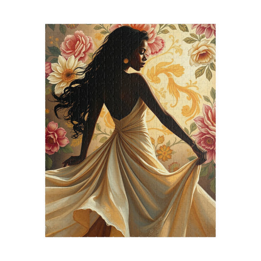 Beautiful Black Woman Portrait Jigsaw Puzzle, Elegant Art Floral Vintage, Romantic Decorative Scene, Puzzle Enthusiast, Best Unique Gift 520 pcs (Vertical) Puzzle The Puzzle Chest