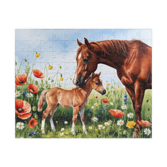 Mare and Foal Jigsaw Puzzle, Game for Horse Lovers Adults Seniors, Mother's Day Gift, Animal Lover Present 110 pcs (Horizontal) Puzzle The Puzzle Chest