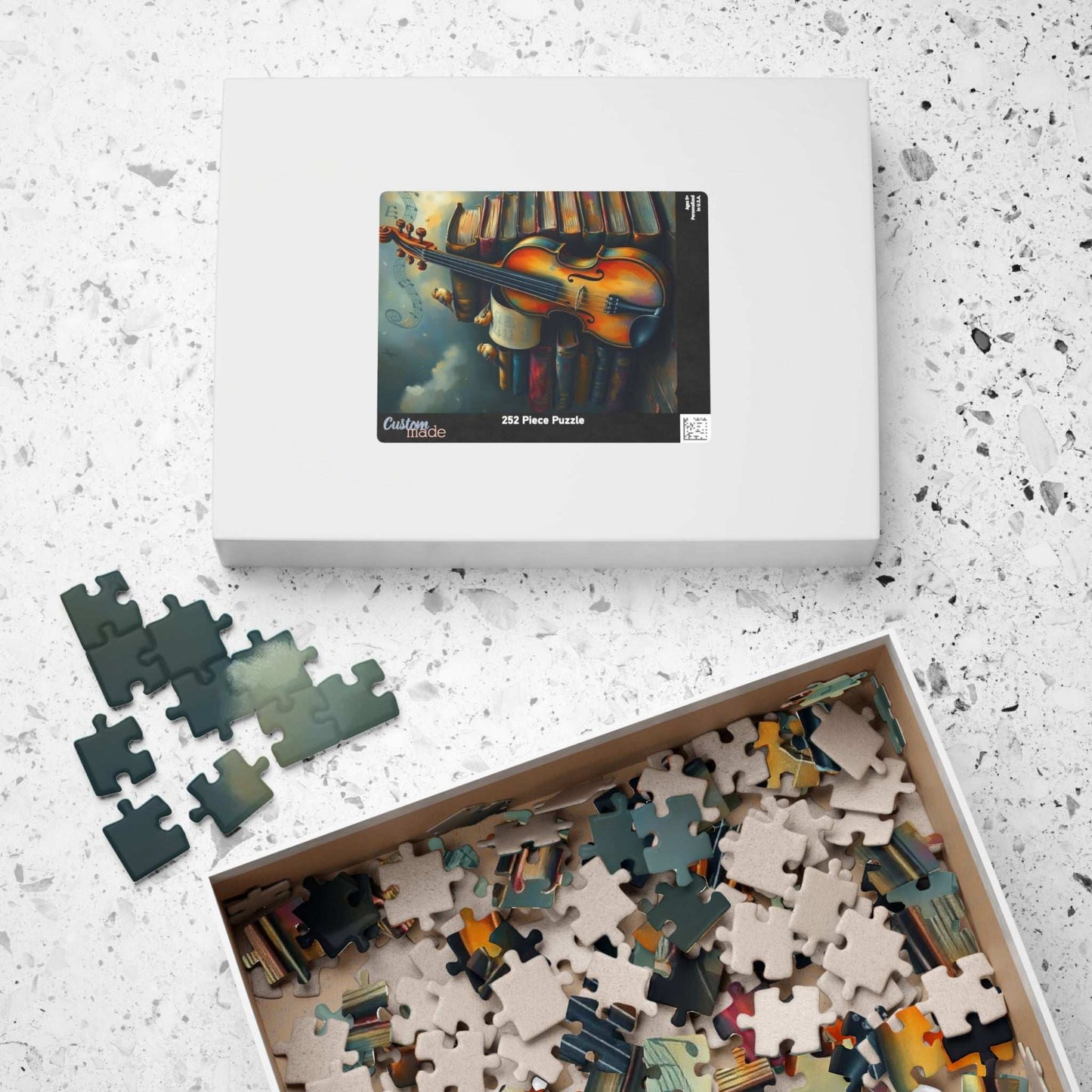Violin and Storybooks Jigsaw Puzzle with Birds and Music Notes - Gift for Musician, Book Lover, or Teacher, Musical Instrument Puzzle