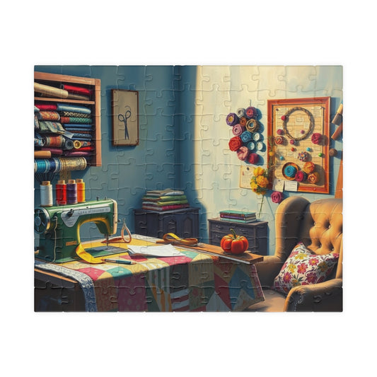 Jigsaw Puzzle, Sewing Room with Vintage Machine, Quilt, Thread, Scissors, Ideal Gift for Sewing Enthusiasts, Home Decor, Relaxation 110 pcs (Horizontal) Puzzle The Puzzle Chest
