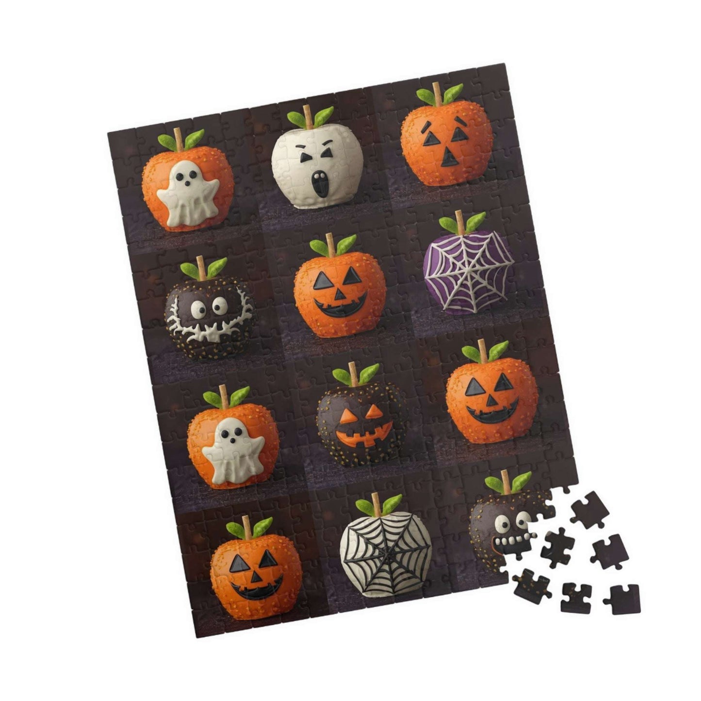 Halloween Candy Apple Jigsaw Puzzle – Grid of Decorative Candied Apples with Spooky Fun Designs 252 pcs (Vertical) Puzzle The Puzzle Chest