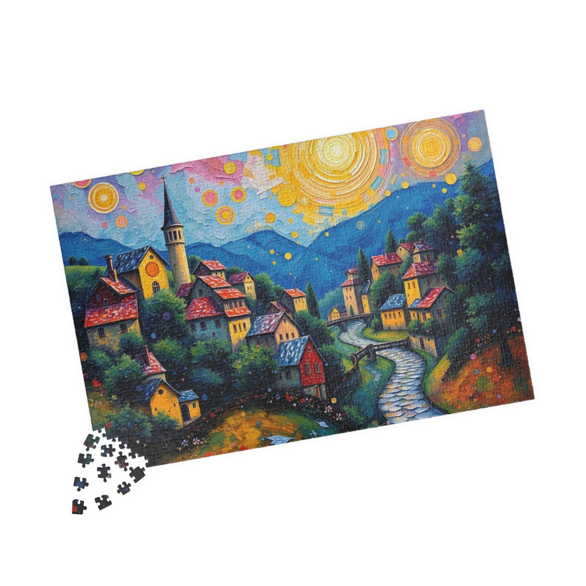 Colorful Village Art Jigsaw Puzzle for Adults, Stress Relief Gift for Friends, Family Game Night, Unique Brain Teaser, Relaxation Activity The Puzzle Chest