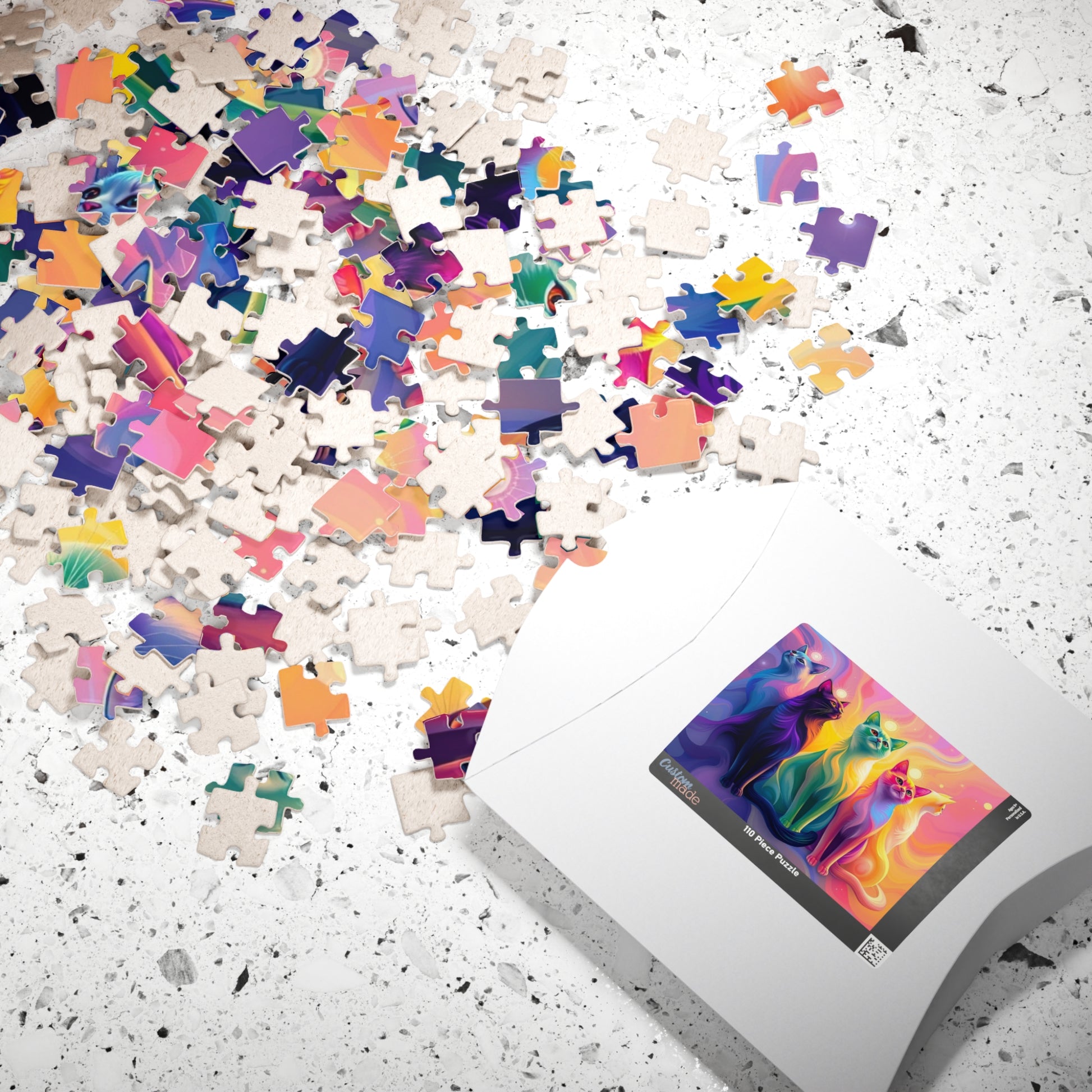 Abstract Cat Jigsaw Puzzle with Rainbow Gradient and Light Aura, Animal Artwork for Art Lover Collector Hobbyist, Best Unique Gift, Colorful Puzzle The Puzzle Chest