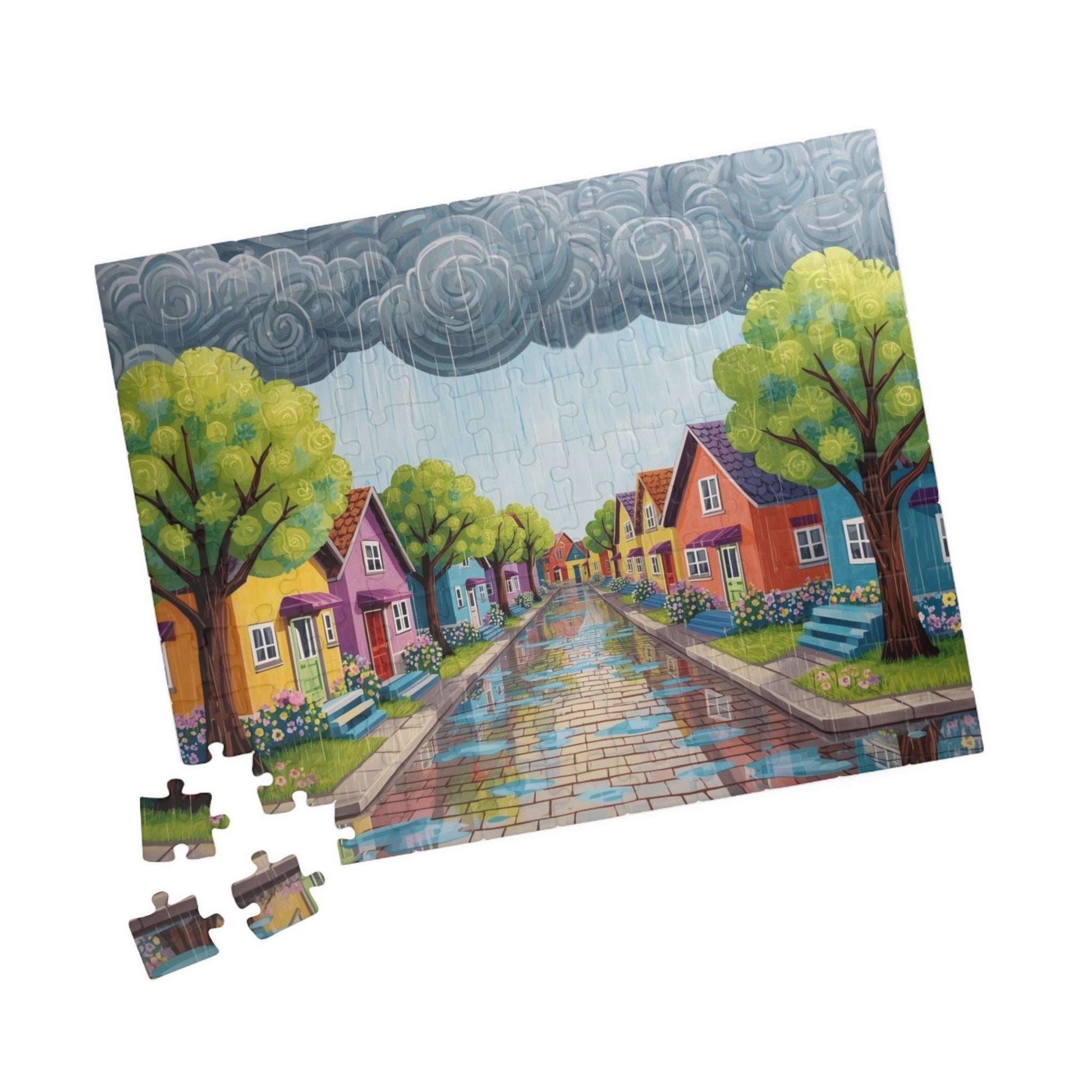 Bloomstreet in Spring Jigsaw Puzzle - Rainy Day In Town 110 pcs (Horizontal) Puzzle The Puzzle Chest