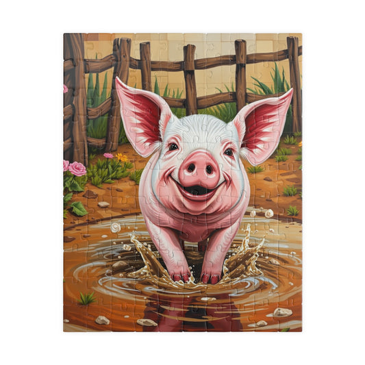 Cute Pig Mosaic Puzzle, Rustic Farm Animal Splashes in Mud, Farm-Themed Jigsaw Tabletop Game for Adults, Unique Animal Lover Gift, Mindful 110 pcs (Vertical) Puzzle The Puzzle Chest