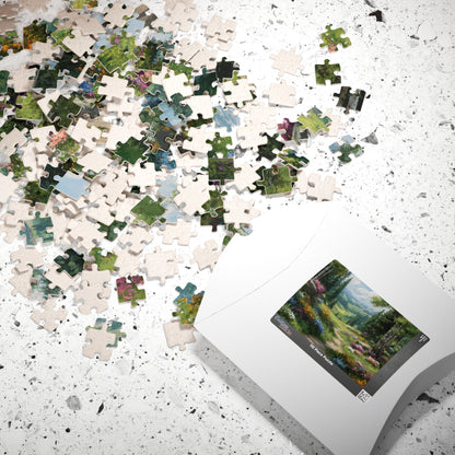 Spring Forest Path Jigsaw Puzzle – Sunlit Wildflower Meadow, Nature Inspired Floral Landscape Puzzle The Puzzle Chest