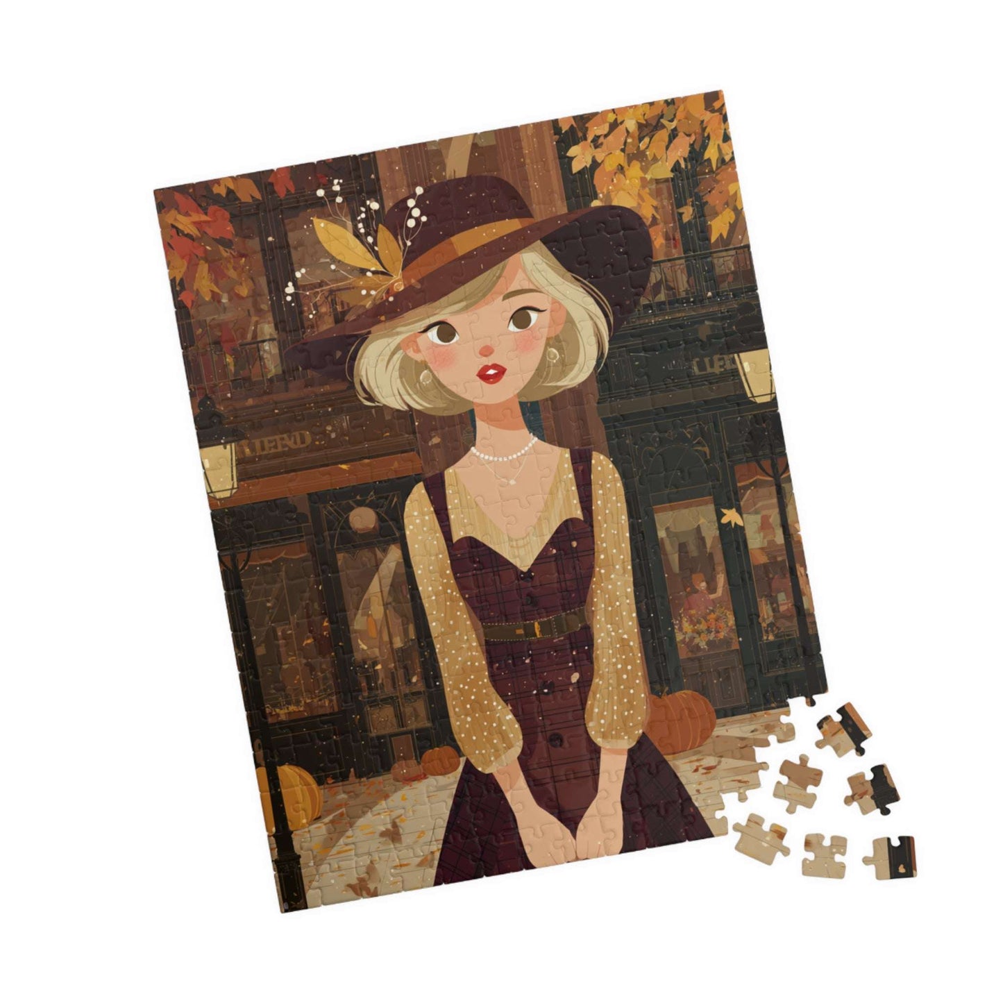 1920s Autumn Cowgirl Jigsaw Puzzle - Flapper Era, Fall Themed Retro Cartoon-Style Illustration 252 pcs (Vertical) Puzzle The Puzzle Chest