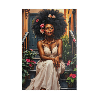Artistic Jigsaw Puzzle: Beautiful Black Woman with Flowers, Perfect Afrocentric Gift for Puzzle Lovers, Relaxing Activity, Fun Family Game