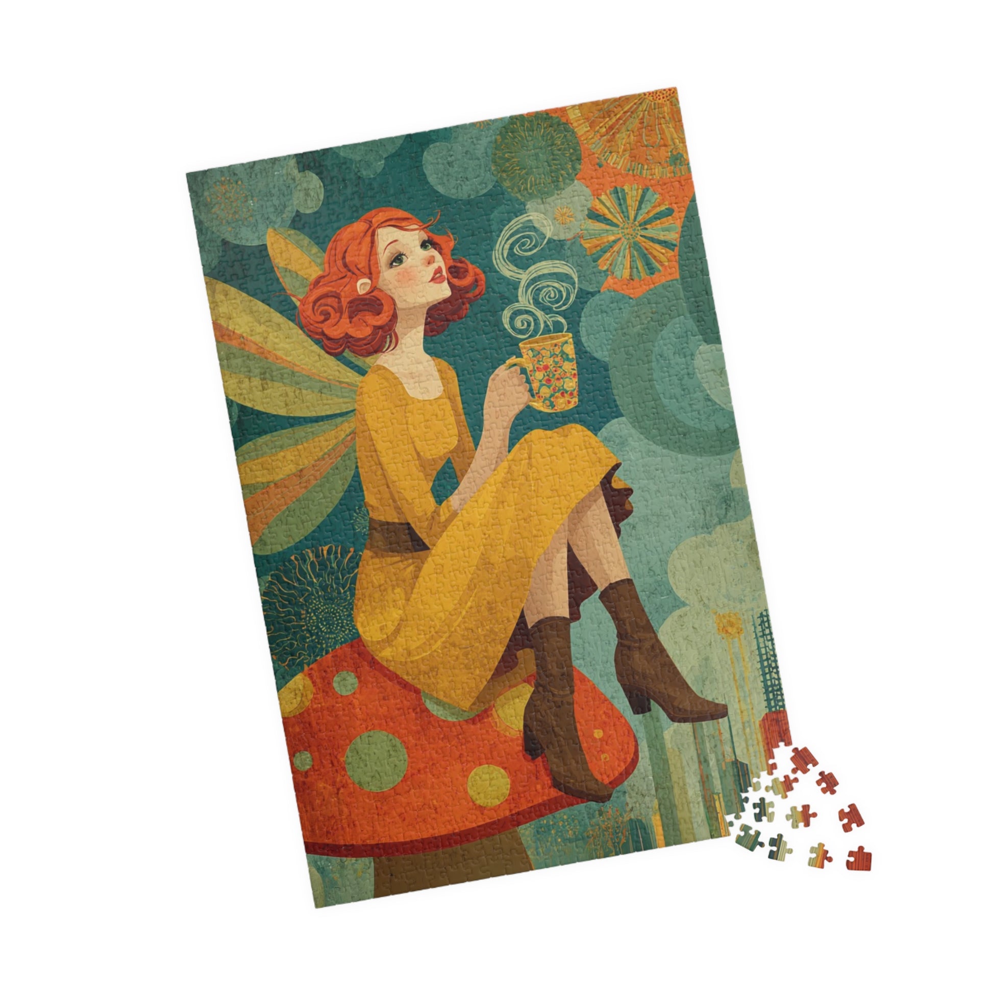 Retro 1970s Fairy Jigsaw Puzzle – Vintage Toadstool Fantasy Art, Nostalgic Autumn Illustration 1014 pcs (Vertical) Puzzle The Puzzle Chest