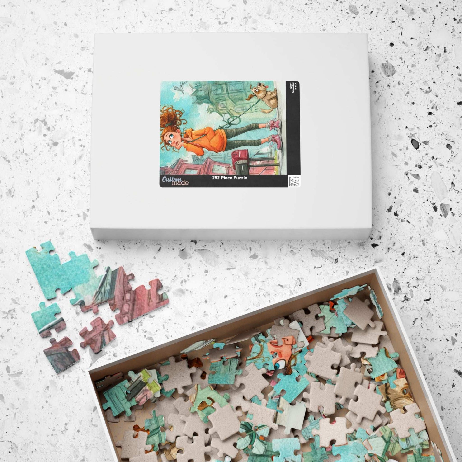 Cute Dog Walking Cartoon Puzzle for Adults - Puppy and Pet Owner Jigsaw, Watercolor Style Puzzle The Puzzle Chest