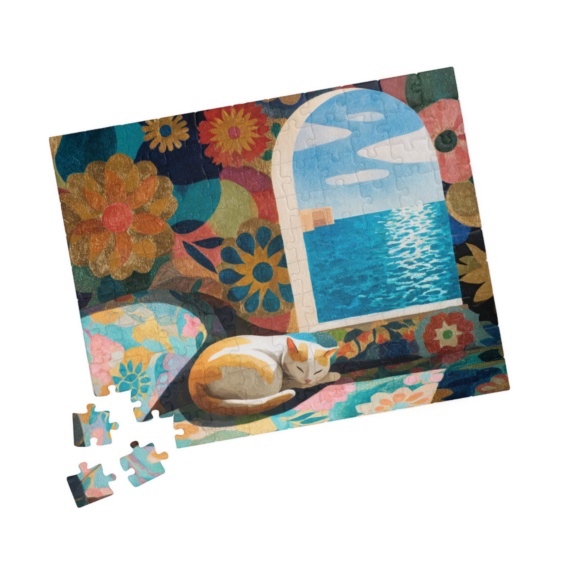 Matisse’s Dream Cat – Seaside Fauvist Cat Jigsaw Puzzle, Animal Theme Artistic Puzzle for Adults 110 pcs (Horizontal) Puzzle The Puzzle Chest