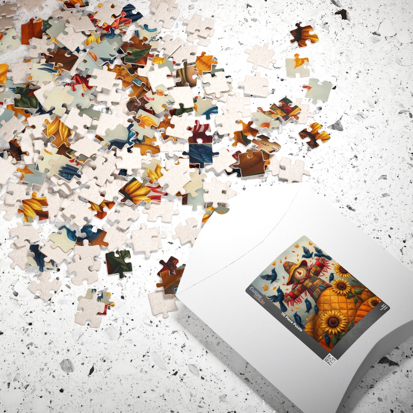 Fall Folk Art Scarecrow Puzzle, Cozy Autumn Jigsaw for Family Game Night, Thanksgiving Fun, Gift for Puzzle Lovers, 110 252 520-piece