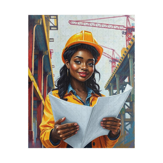 Construction Themed Puzzle - Black Woman Worker, Inspirational Black Art Jigsaw, African American Women's Empowerment Gift for Puzzle Lovers 520 pcs (Vertical) Puzzle The Puzzle Chest