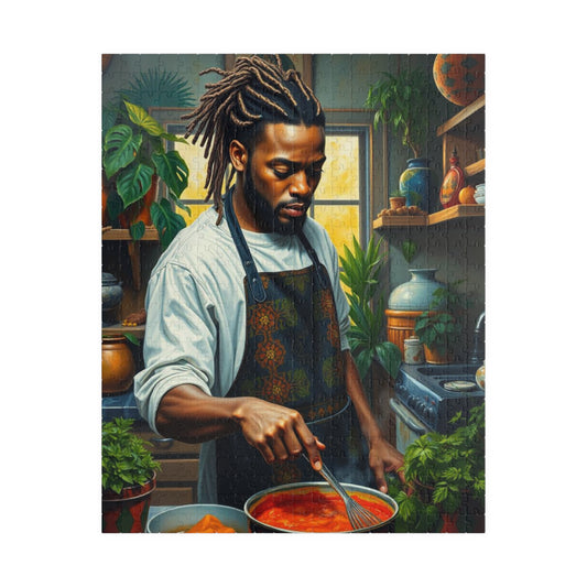 Culinary Black Art Puzzle, Black Man Jigsaw, Relaxing Kitchen Scene, Family Fun Gift for Food Lover Afro American Puzzle Game Puzzle The Puzzle Chest