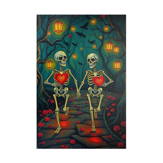 Til Death Elopes - Romantic Skeleton Jigsaw Puzzle, Halloween Home Decor, Vintage Dark Fantasy Art Holiday Gift for Puzzle Lover Birthday
