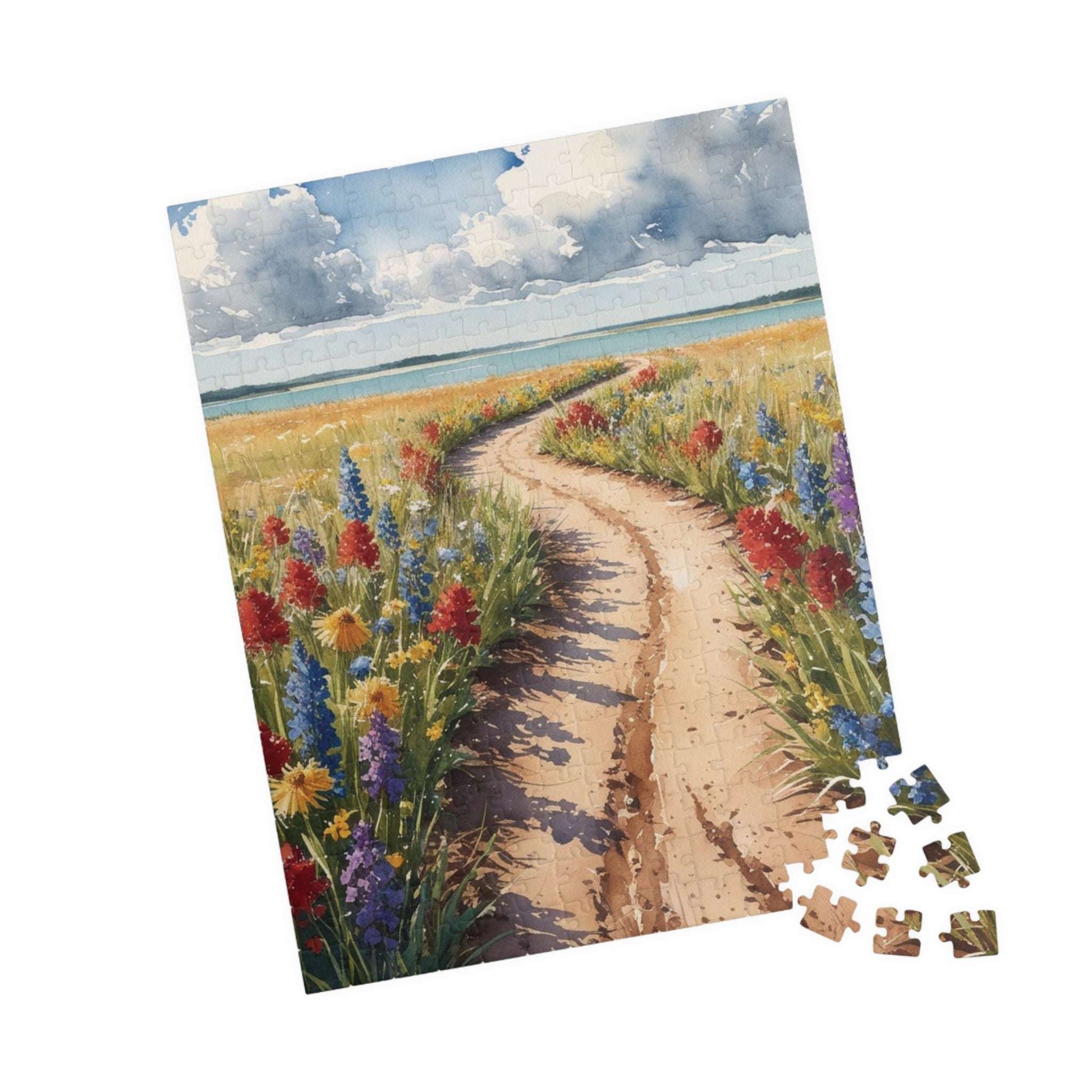Serene Landscape Puzzle, Winding Dirt Path with Wildflowers and Clear Water, Nature-Inspired Jigsaw Game for Puzzle Enthusiast, Mindful Puzzle The Puzzle Chest