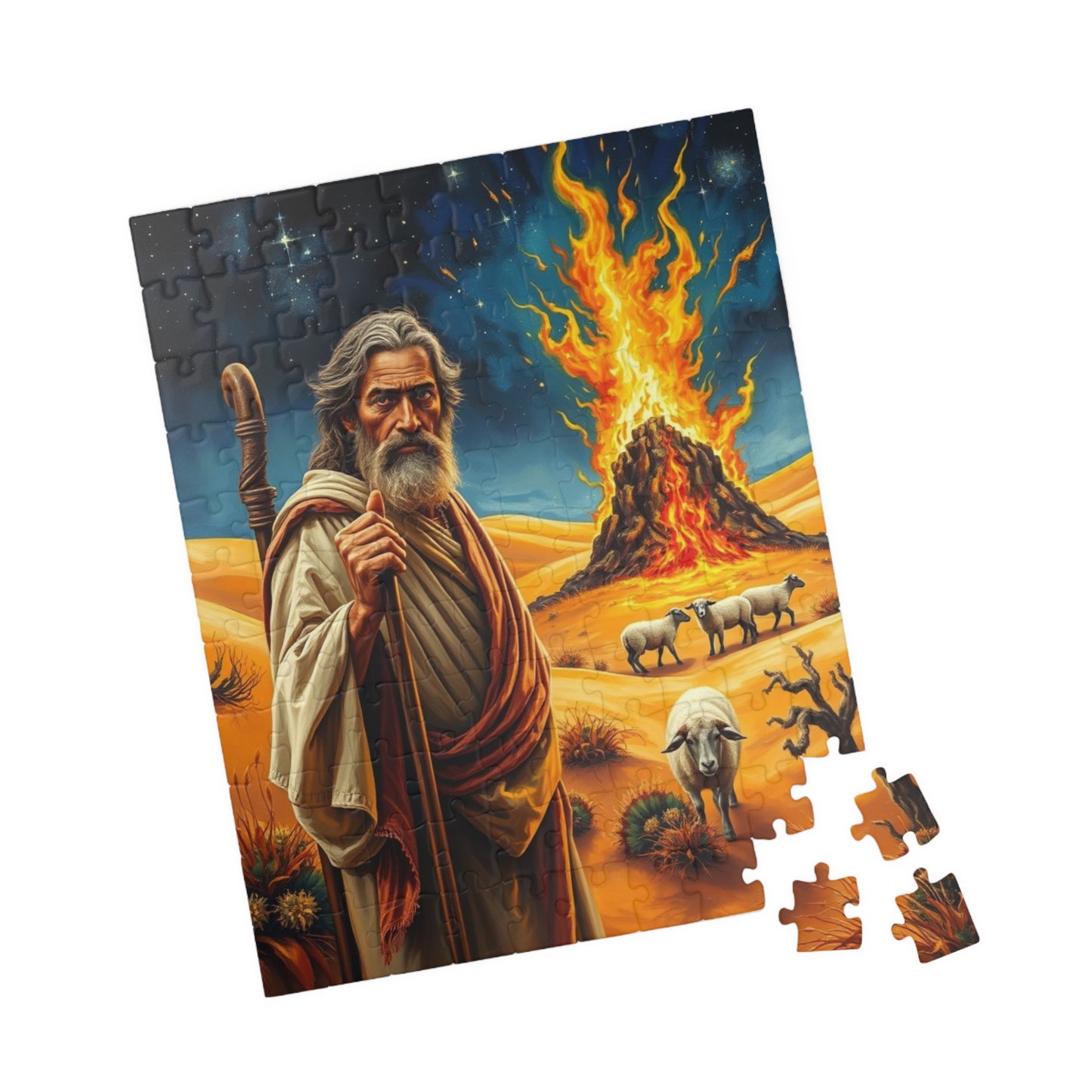Religious Art Jigsaw Puzzle, 110-1014 Piece Burning Bush Christian Spiritual Gift, Faith-Based Family Game Bible Story Illustration, Mindful Puzzle The Puzzle Chest