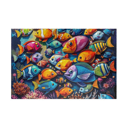 Aquatic Kaleidoscope Jigsaw Puzzle, Ocean Fish Puzzle Collage Gift for Animal Lover, Aquatic Art Sea Life Game Ideal for Fun Indoor Activity 1014 pcs (Horizontal) Puzzle The Puzzle Chest