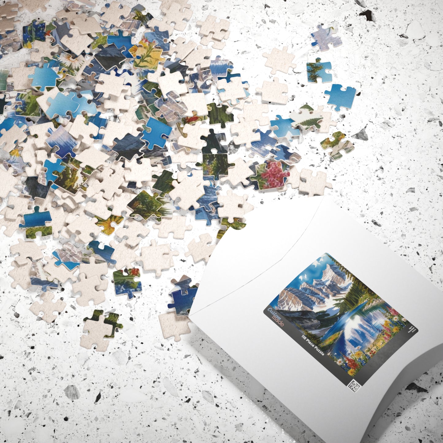 Serene Mountain Lake Landscape Puzzle, Snowy Peaks Wildflowers Art Jigsaw, Nature Lovers Gift, Fun Family Game Night Activity, Leisure Hobby Puzzle The Puzzle Chest