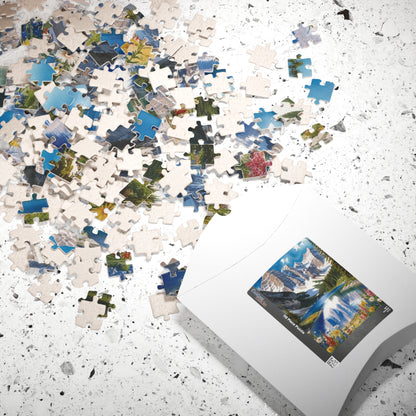 Serene Mountain Lake Landscape Puzzle, Snowy Peaks Wildflowers Art Jigsaw, Nature Lovers Gift, Fun Family Game Night Activity, Leisure Hobby Puzzle The Puzzle Chest