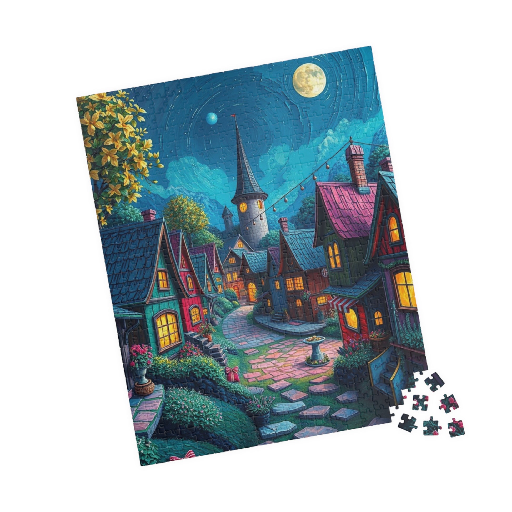 Whimsical Nighttime Village Puzzle - 110, 252, 520, 1014-piece, Ideal for Family Game Night, Mental Exercise, Gift for Puzzle Lovers The Puzzle Chest