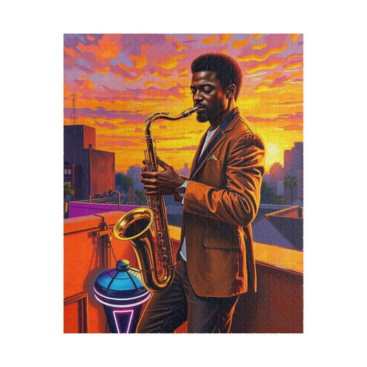 Jazz Evening Puzzle - Black Man Portrait, Black Art, Afro American Musician, Gift for Music Lovers, Family Entertainment, Creative Activity 520 pcs (Vertical) Puzzle The Puzzle Chest