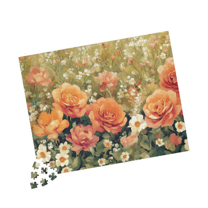 Floral Garden Jigsaw Puzzle — Vintage Orange Rose Meadow Flower Game