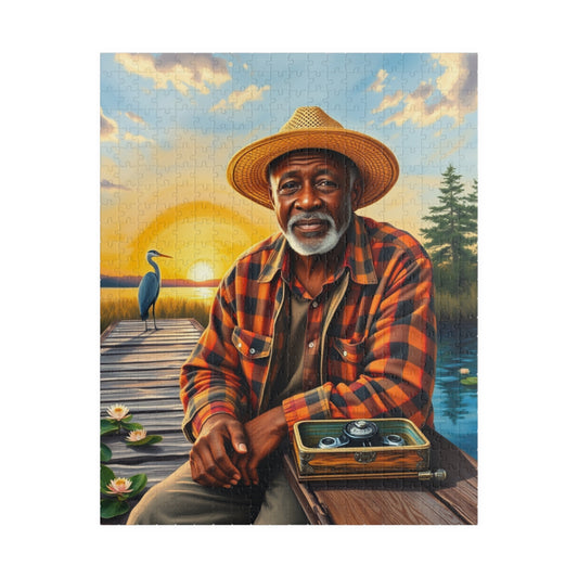Fishing Themed Afrocentric Jigsaw Puzzle, African American Male at River, Family Bonding Activity, Nature Lovers Fathers Day Unique Gift 520 pcs (Vertical) Puzzle The Puzzle Chest