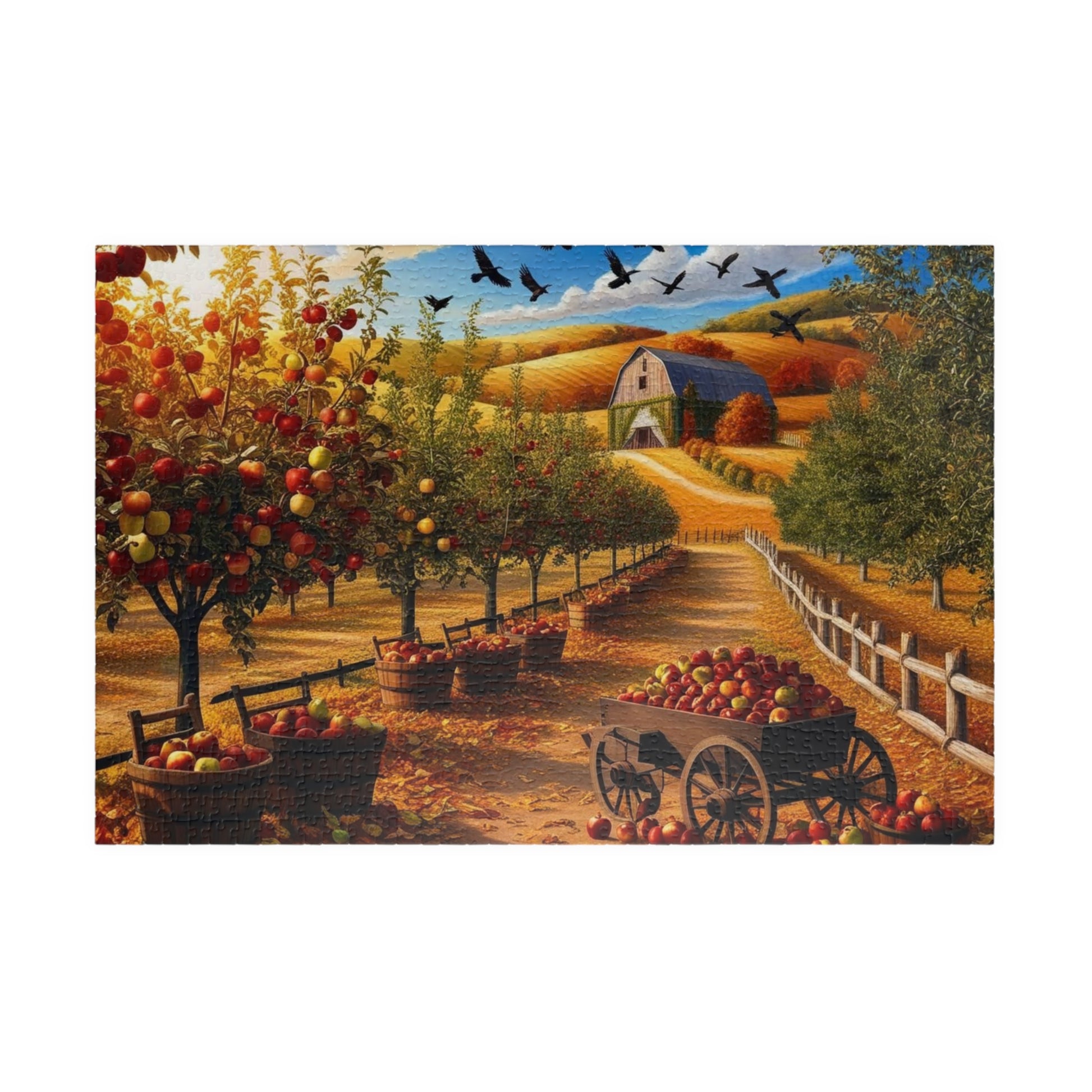 Apple Orchard Jigsaw Puzzle, Autumn Landscape Scene, Gift for Puzzle Lovers, Family Fun, Cozy Night In, Fall Decor, Thanksgiving 1014 pcs (Horizontal) Puzzle The Puzzle Chest