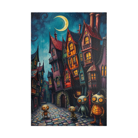 Whimsical Halloween Village Jigsaw Puzzle, 110-1014 Piece Dark Fantasy Art Nighttime Scene, Perfect for Family Game Night, Puzzle Lover Gift 1014 pcs (Vertical) The Puzzle Chest